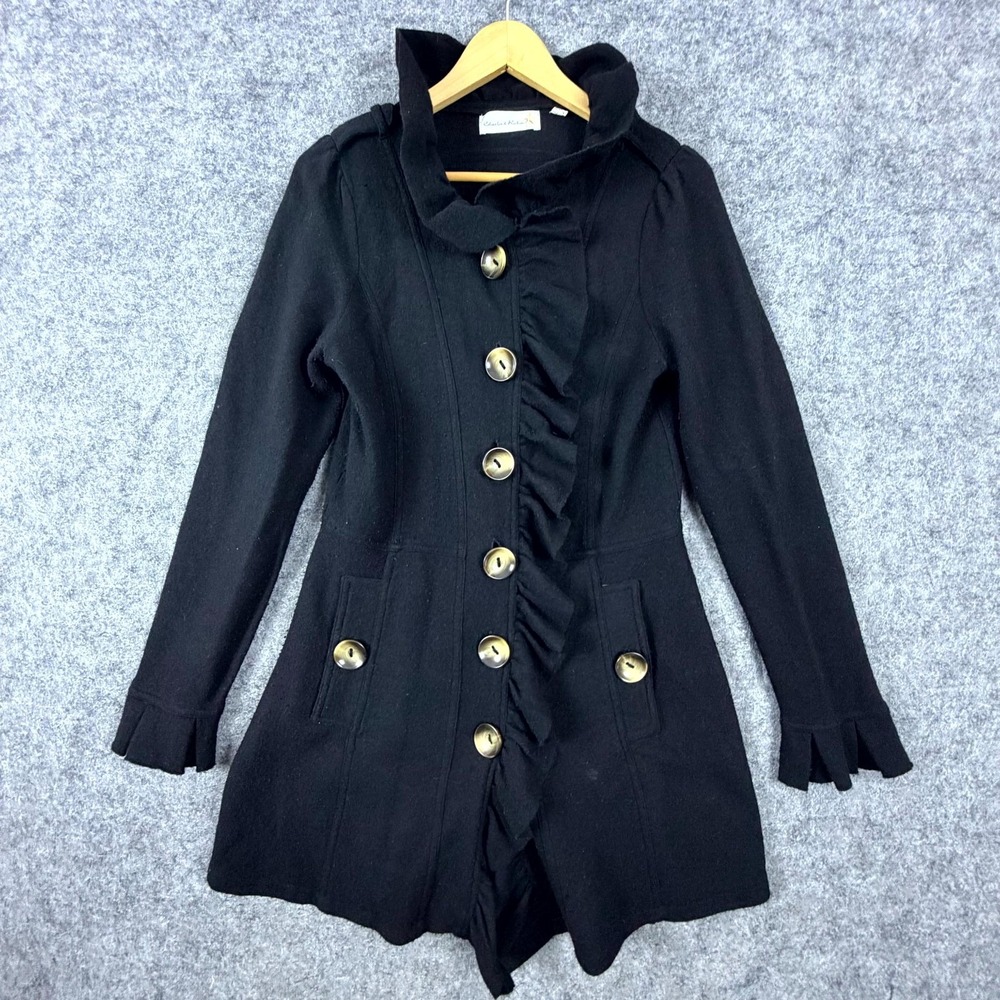 Anthropologie Charlie & Robin Jacket Women Medium Black Ruffle Cuff Button Front